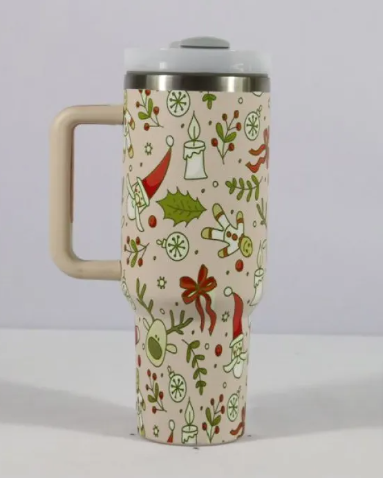 Red and green Christmas Cheer Tumbler from BACKUPMYFILESNOW.COM® with festive holiday design and durable stainless steel construction.
