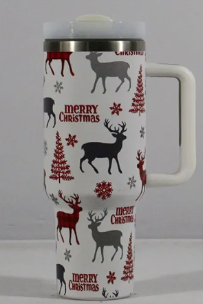 Red Christmas Cheer Tumbler from BACKUPMYFILESNOW.COM® featuring festive holiday design and a stainless steel body.