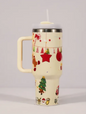 Red Christmas Cheer Tumbler by BACKUPMYFILESNOW.COM® with festive holiday design and white lid, perfect for seasonal drinks.