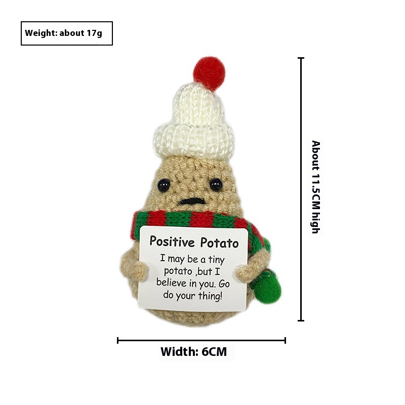 Green hat-wearing Christmas positive potato doll by BACKUPMYFILESNOW.COM®, festive holiday-themed plush character.
