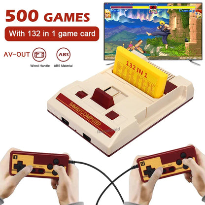 8-bit video game console with built-in 500 classic games, family computer TV game console supporting game cartridges, retro gaming.
