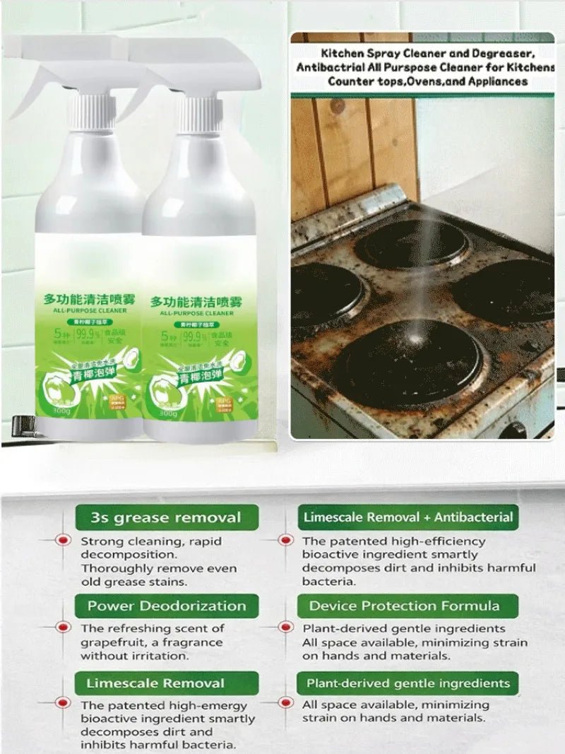 BackupMyFilesNow® all-purpose cleaning spray for kitchen grease and bathroom glass, effective household cleaner for whole home use.