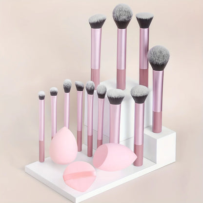 12-piece BackupMyFilesNow.com classic full makeup brush set with angled, teardrop blenders and powder puff for professional application.