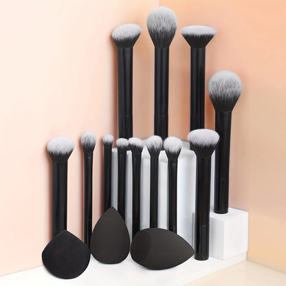 12-piece BackupMyFilesNow.com classic full makeup brush set with angled, teardrop blenders and powder puff for professional application.