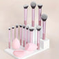 12-piece classic makeup brush set with angled and teardrop blenders, powder puff, nylon brushes for professional beauty application.