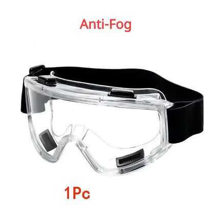 Clear safety antifog protective goggles by BACKUPMYFILESNOW.COM® with anti-splash, wind-proof design for industrial, lab, or cycling use.
