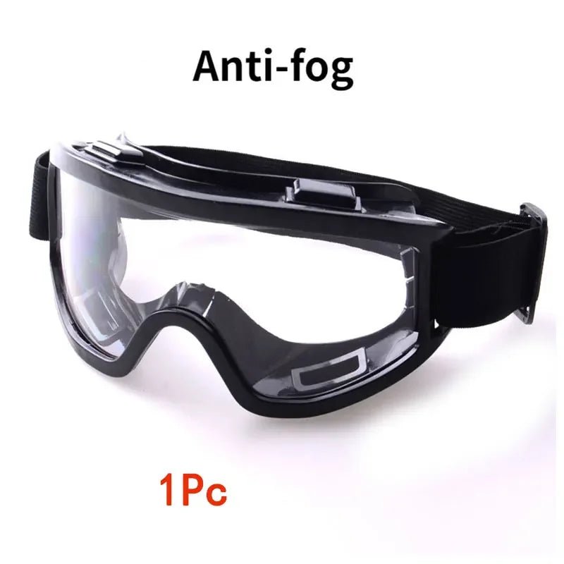 Clear safety antifog protective goggles from BACKUPMYFILESNOW.COM®, windproof and splash-resistant eyewear for industrial, lab, and cycling use.