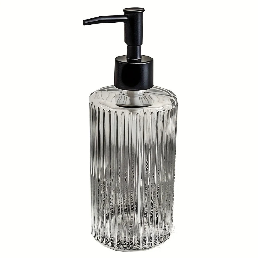 Clear 450ml portable glass hand sanitizer container with pump, suitable for bathroom, travel liquid soap, shampoo, and body wash.