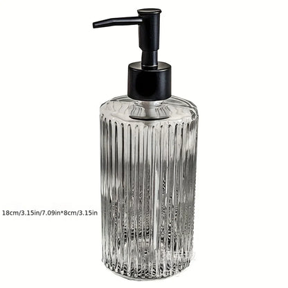 Clear 450ml portable glass hand sanitizer container with pump, suitable for bathroom, travel, liquid soap, shampoo, and body wash.
