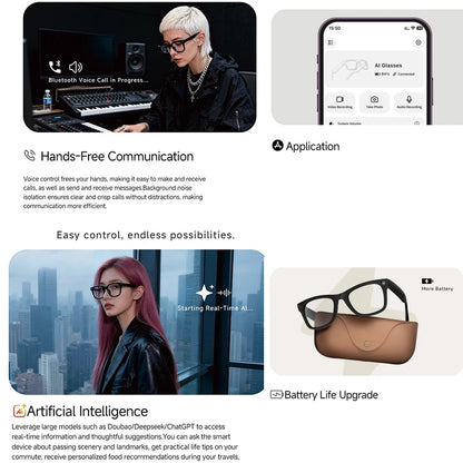 BackupMyFilesNow.com 2026 smart glasses with clear lenses, 800W camera, translation feature, leather charging box, and 2000mAh battery