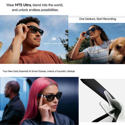BackupMyFilesNow.com 2026 smart glasses with clear lenses, 800W camera, translation, leather charging box, and 2000mAh battery.