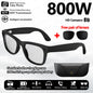 BackupMyFilesNow.com smart glasses with clear lenses, 800W camera, translation, leather charging box, and 2000mAh battery.