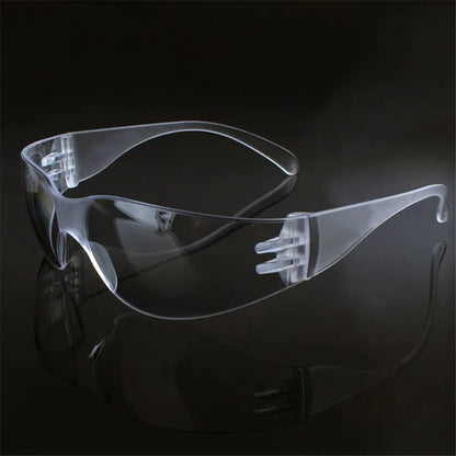 Clear safety goggles by BACKUPMYFILESNOW.COM® with ventilation, anti-fog and sand-proof protection for lab and industrial use.