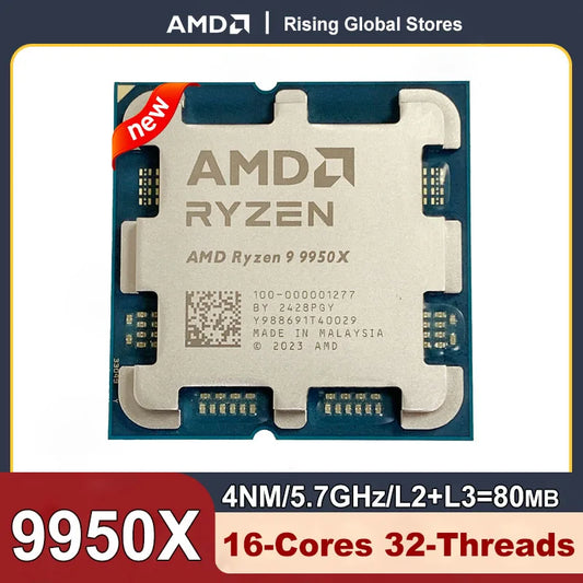 AMD Ryzen 9 9950X gaming CPU with 16 cores, 32 threads, 5.7GHz, socket AM5, Zen 5 architecture, 80MB cache, 170W TDP