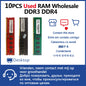 Pack of 10 used DDR3 and DDR4 desktop memory modules, 4GB and 8GB, with speeds from 1600 to 2666 MHz, from BackupMyFilesNow.