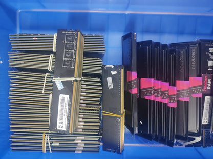 Ten packs of used DDR3 DDR4 desktop memory modules, 4GB and 8GB, with various speeds, from BackupMyFilesNow.com