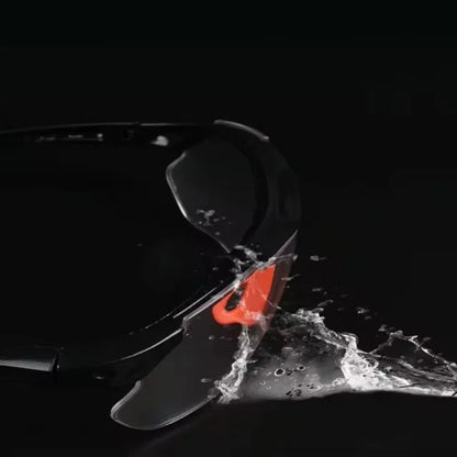 Grey cycling goggles by BACKUPMYFILESNOW.COM®, windproof, sandproof outdoor safety glasses with vented design for lab and riding use.