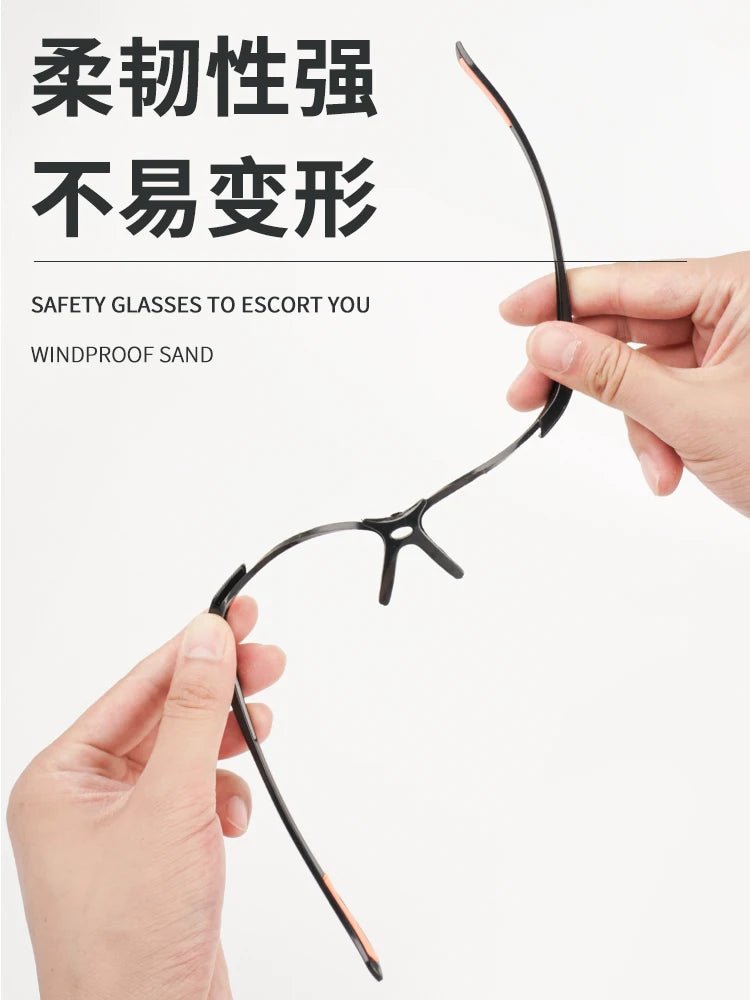 Grey cycling goggles from BACKUPMYFILESNOW.COM® with windproof and sandproof design, vented safety glasses for outdoor riding and lab work.