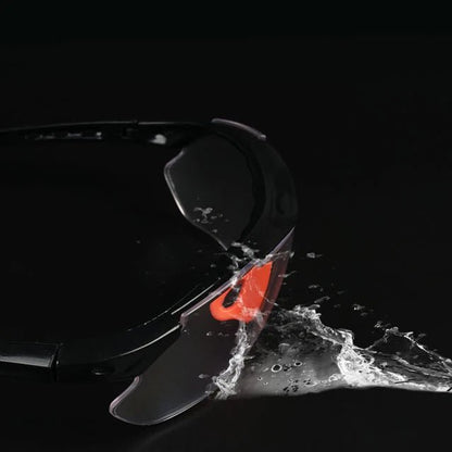 Gray BACKUPMYFILESNOW.COM® cycling goggles with vented design, windproof and sandproof outdoor safety glasses for lab and riding activities.