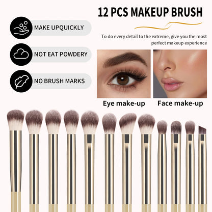 12-piece eyeshadow makeup brushes set by BackupMyFilesNow with soft synthetic hair, includes blending, shader, and angled liner brushes.