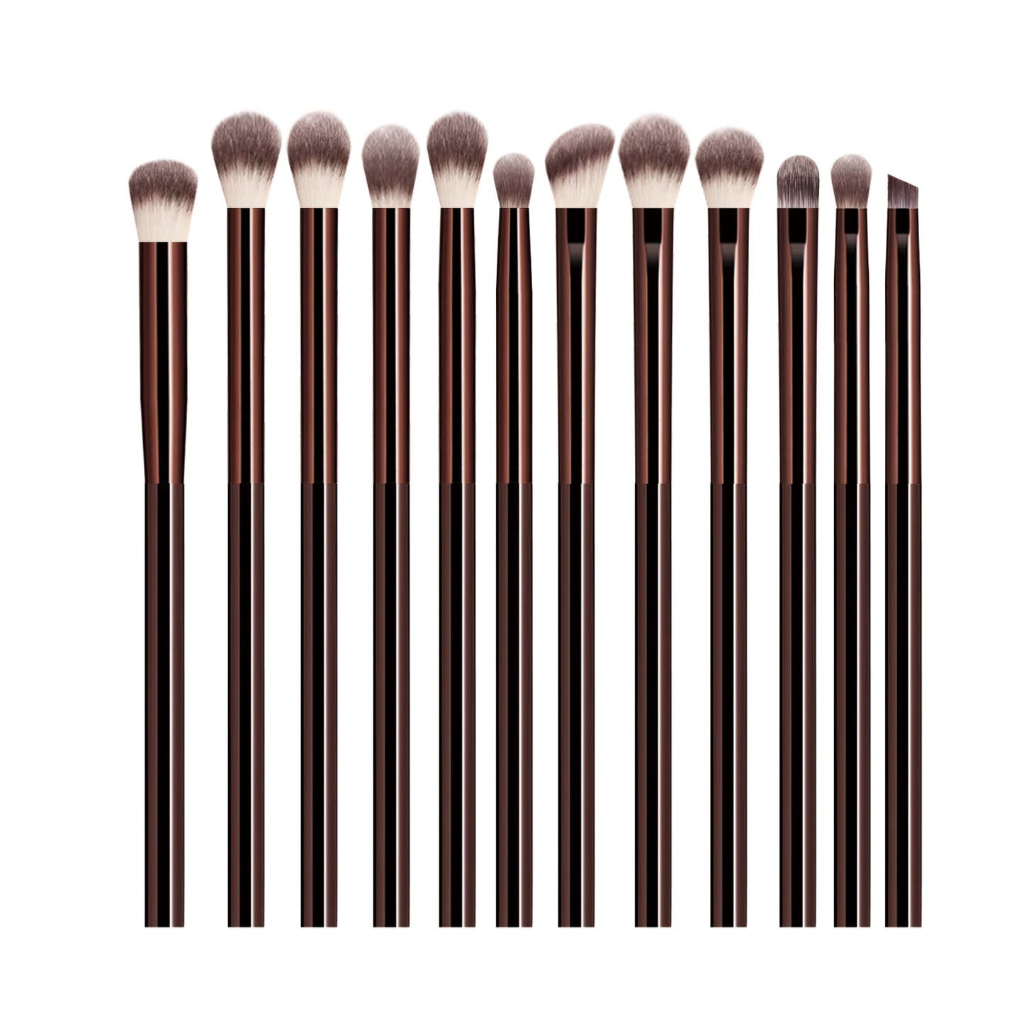 12-piece BackupMyFilesNow.com eyeshadow makeup brushes set with soft synthetic hair for blending, shader, angled, and liner eye makeup.