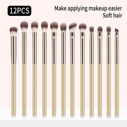 12-piece eyeshadow makeup brushes set with soft synthetic hair including blending, shader, and angled liner brushes for eye makeup.