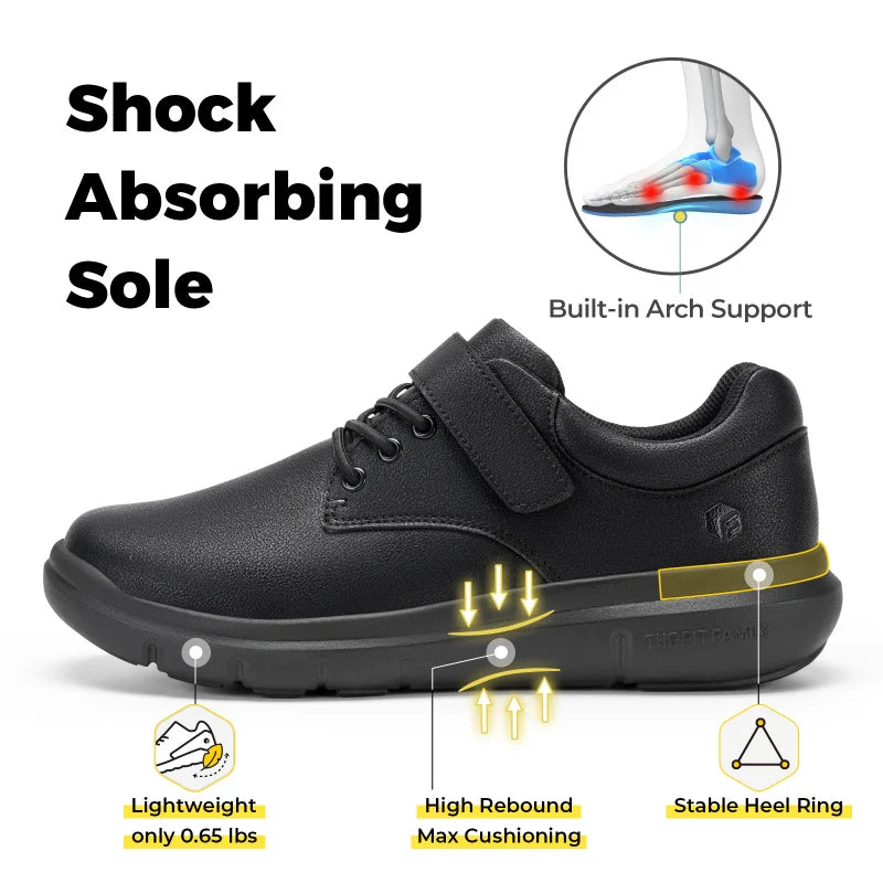 FitVille men's diabetic wide-width leather Oxford dress shoes with hook-and-loop straps, orthopedic sneakers for swollen feet.