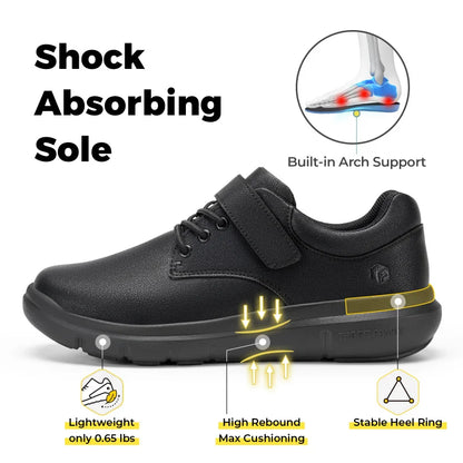 FitVille men's diabetic wide-width leather Oxford dress shoes with hook-and-loop straps, orthopedic sneakers for swollen feet.