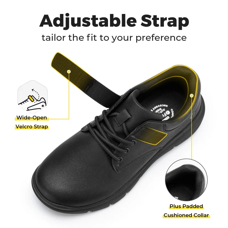 Wide width leather men's diabetic Oxford dress shoes with hook-and-loop straps and orthopedic support for swollen feet.