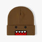 Domo Kun cartoon embroidered knitted hat for men and women, warm, windproof winter outdoor hat in hip hop casual style.