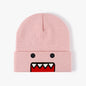Domo Kun cartoon embroidered knitted hat for men and women, warm, windproof, autumn winter outdoor hip hop casual style.