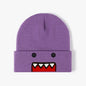 Domo Kun cartoon embroidered knitted hat for men and women, warm, windproof, autumn winter outdoor casual hip hop style.