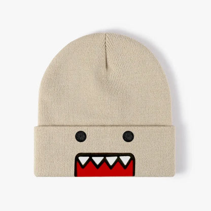 Domo Kun embroidered knitted hat for men and women, warm, windproof, stylish autumn winter outdoor winter hat with hip hop style.