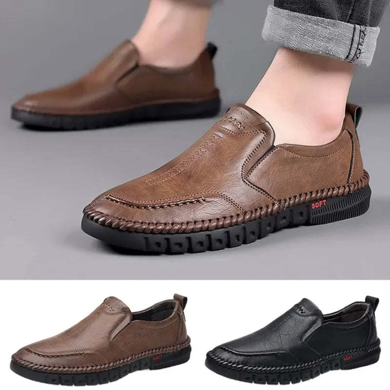 Men's coffee-colored genuine leather slip-on shoes by BackupMyFilesNow.com, designed for formal, wedding, and leisure occasions.