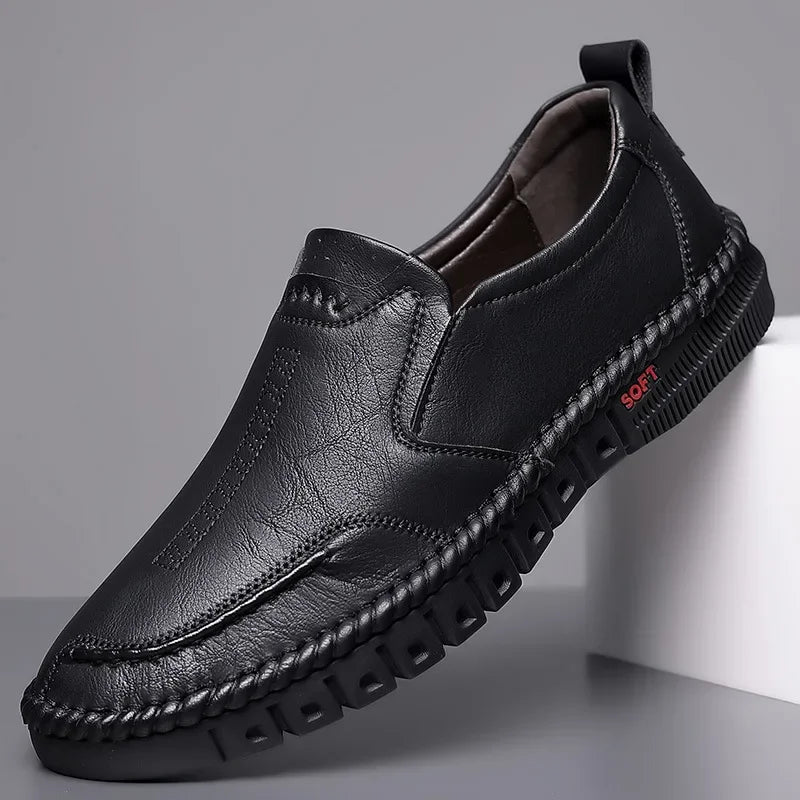 Men's coffee-colored genuine leather slip-on shoes by BackupMyFilesNow.com, perfect for business, formal, wedding, and leisure occasions.