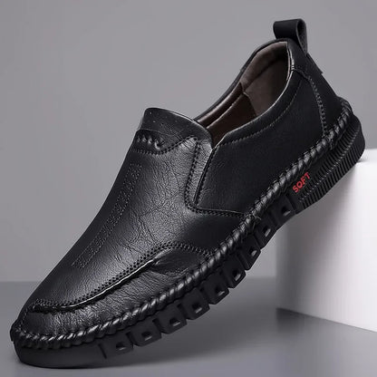 Men's coffee-colored genuine leather slip-on shoes by BackupMyFilesNow.com, perfect for business, formal, wedding, and leisure occasions.