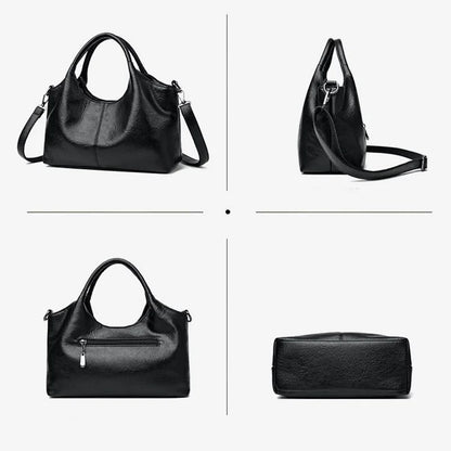 Fashionable large capacity women's PU leather handbag with shoulder strap, crossbody style, zipper closure, and multifunctional design.