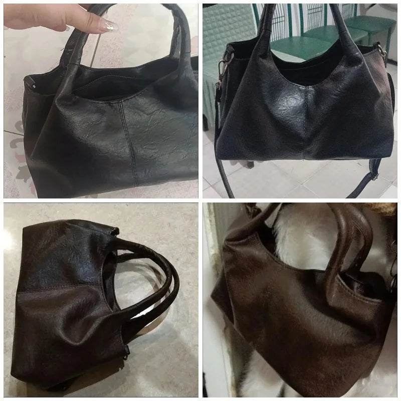 Fashionable large capacity ladies PU leather handbag with zipper closure, shoulder strap, and multifunctional design for women.