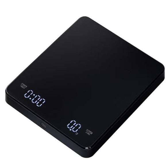 BackUpMyFilesNow® coffee scale with digital display, used for precise coffee measurement and brewing at home or in cafes.