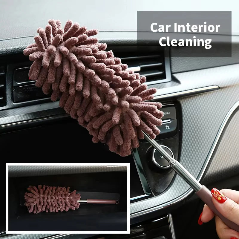 Stainless steel telescopic duster for home and auto interior cleaning, featuring a multifunction design for ceiling and surface dust removal.