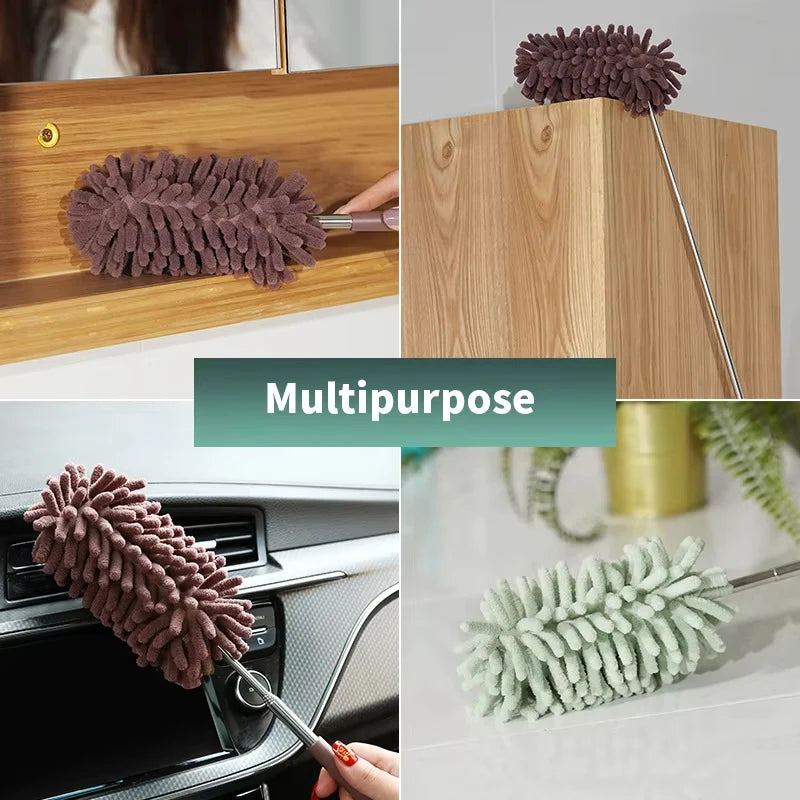 Telescopic lengthen duster by BACKUPMYFILESNOW.COM® for home and auto interior cleaning, stainless steel dust removal brush, ceiling cleaner