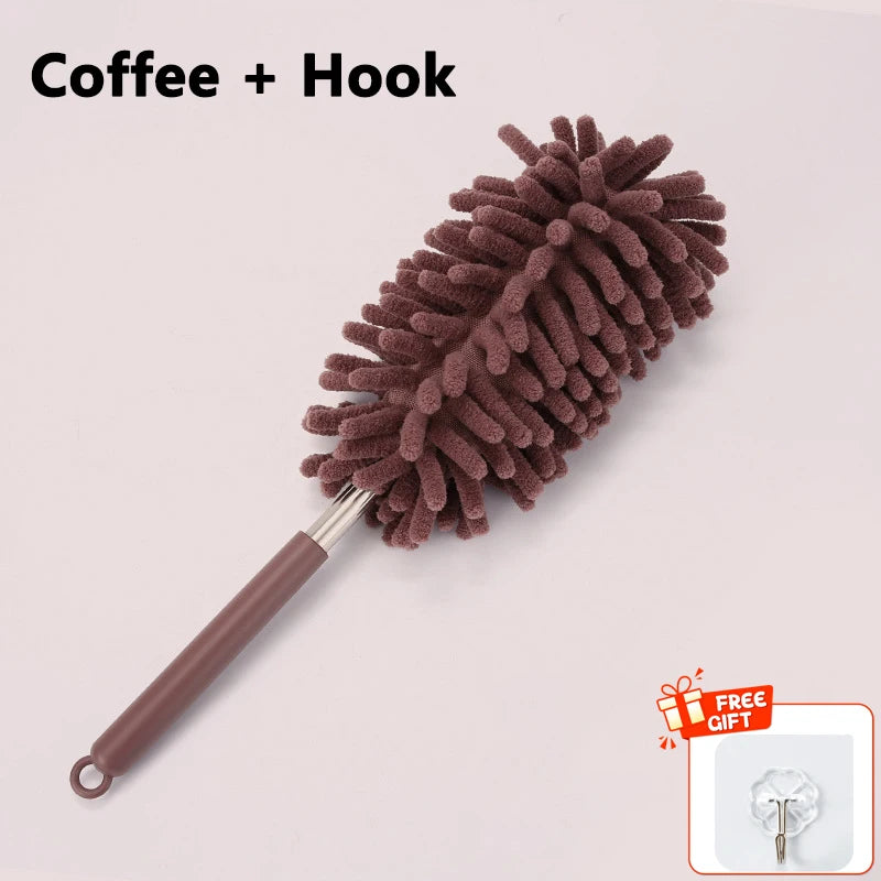 Telescopic stainless steel duster from BACKUPMYFILESNOW.COM® for home and auto interior cleaning, ceiling dust removal, multifunction brush
