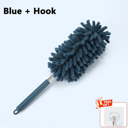 Telescopic stainless steel duster by BACKUPMYFILESNOW.COM® for home and auto interior cleaning, ceiling dust removal, multi-use cleaning tool.
