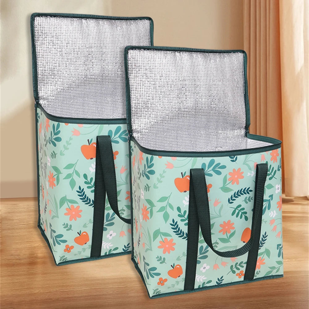 Colorful floral insulated reusable grocery bag from BackupMyFilesNow.com, collapsible cooler bag for groceries, large capacity and heavy-duty.