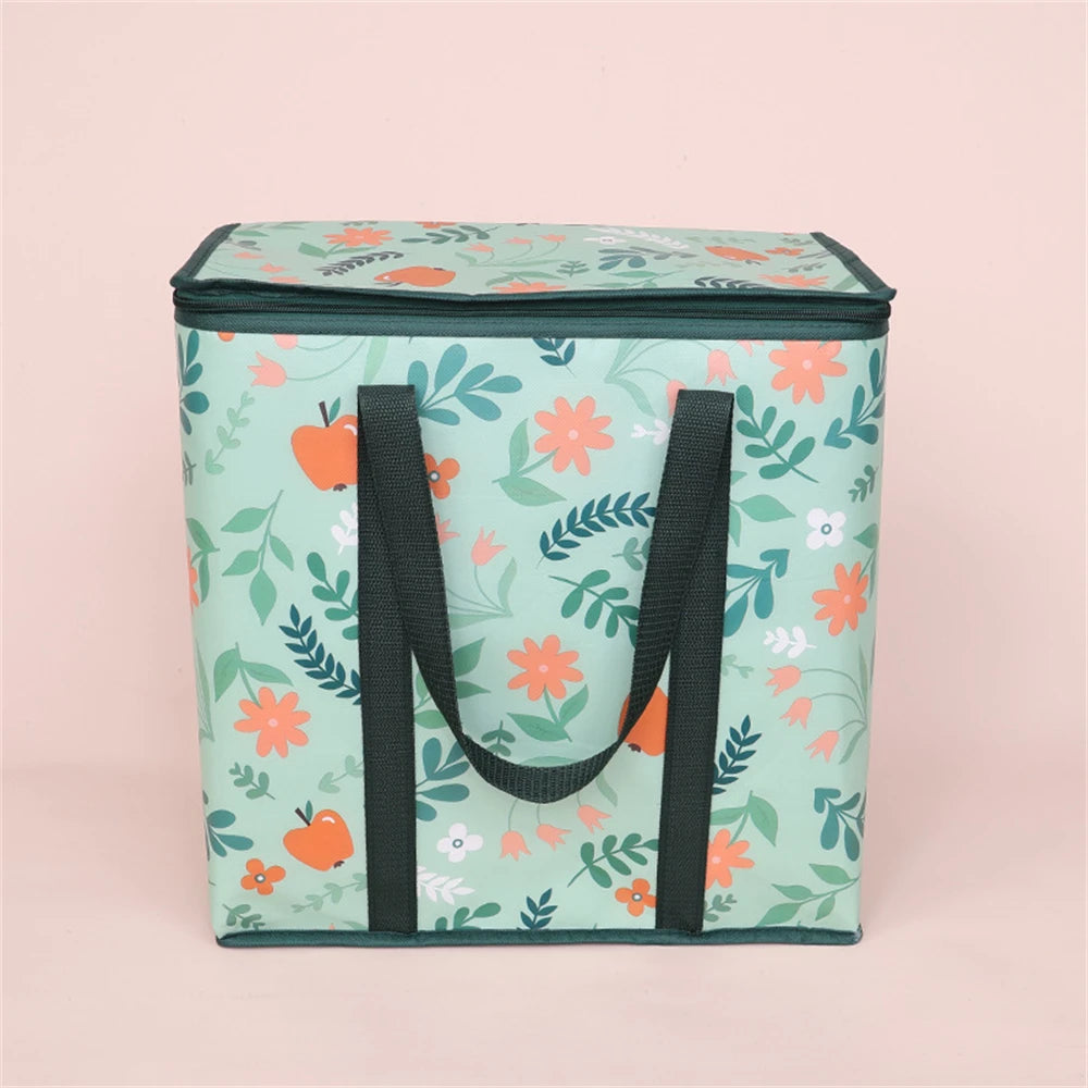 Colorful floral insulated reusable grocery bag from BackupMyFilesNow.com, collapsible cooler with large capacity for groceries.