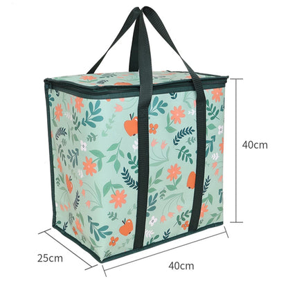 Colorful floral insulated reusable grocery bag by BackupMyFilesNow.com, collapsible cooler for groceries, large capacity, heavy-duty design.