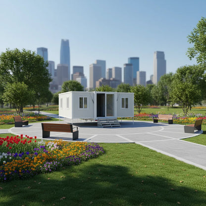 20ft and 40ft expandable container house by BACKUPMYFILESNOW.COM®, showing collapsible prefabricated Australian standard office building