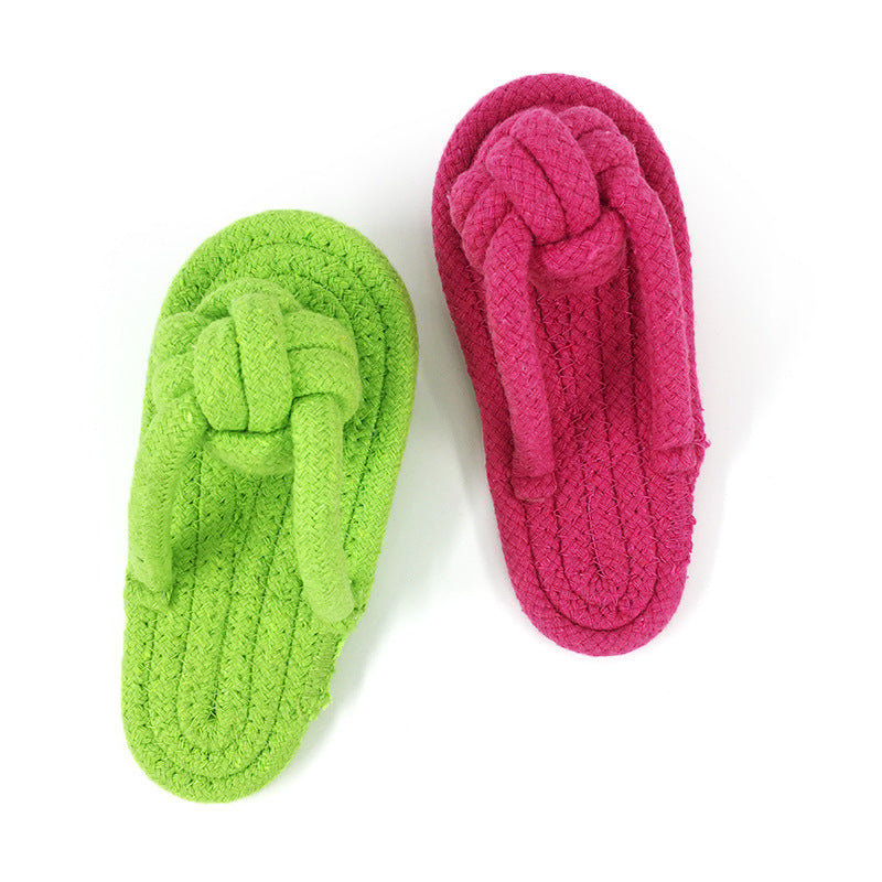 Pink cotton rope slippers dog chew toy, durable and approximately 16.7cm, designed for dogs to chew and play.