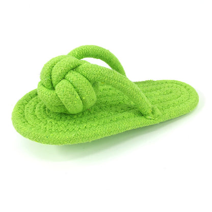Pink cotton rope slippers dog chew toy by BACKUPMYFILESNOW.COM®, 16.7cm durable cotton slippers for chewing and play.