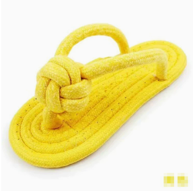 Pink cotton rope slippers dog chew toy, durable and approximately 16.7cm long, designed for chewing and play.